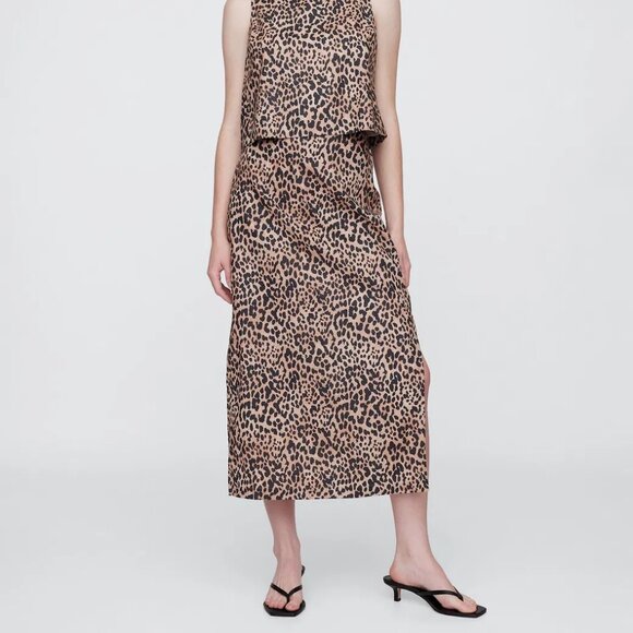 GAP Leopard Linen-Blend Maxi Slip Skirt/NWT/M - Picture 1 of 15